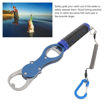 Fish Lip Gripper, Fish Lip Gripper with Scale Aluminum Alloy Grabber Multifunctional Fishing Tool for Men (Blue - color: Blue