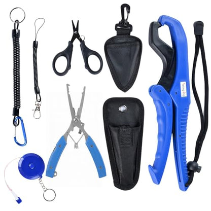 Fishing Gear Tool Kit Fishing Pliers Fillet Fish Lip Gripper Hook Remover Fishing Ruler Line Cutter lanyards Equipment Tools Accessories Set for Saltwater/Flying/Ice Fishing
