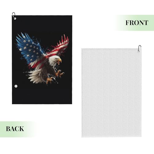 Eagle Golf Towel Microfiber with Carabiner Clip, Funny Cleaning Cloth for Golf Balls & Clubs, Gift for Women Men, Golfers, Dad, Grandpa, Bag Accessories 16"*24"-American Flag Bald Eagle - color: Eagle