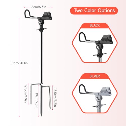 Fishing Pole Holder Upgraded 360° Adjustable Stainless Steel, Fishing Rod Holder for Ground, Heavy Duty Bank Fishing Outdoor Fishing Gear - color: 4P Black