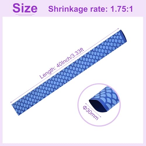 DMiotech Heat Shrink Sleeve Wrap Tubing x Tube Tubing for Fishing Rod Grips and Other Grips, Non Slip - Insulation - Waterproof 40'' Lengths, Dia 30mm Blue Scales - color: Blue Scales, size: Dia 30mm