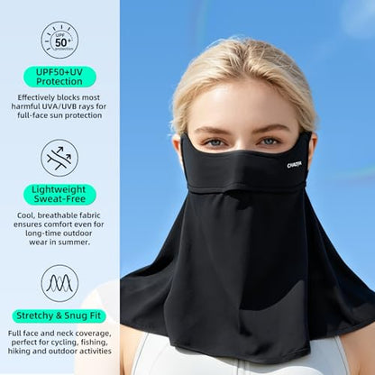 UPF 50+ Sun Protection Face Mask with Neck Coverage, UV Face Mask for Outdoor Activities, Unisex Breathable Sun Mask - style: Black