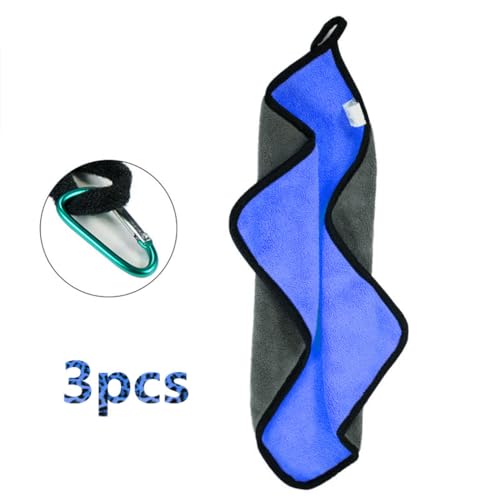 Toasis Soft Microfiber Towels with Carabiner Clip for Fishing Hiking Camping Pack of 3 (Blue) - color: Blue