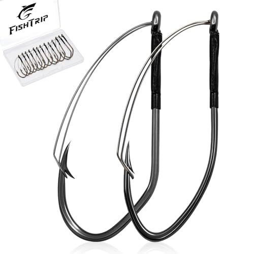 FishTrip 30Pcs Weedless Wacky Rig Hooks for Neko Wacky Rig Worm Lure | V-Shape, Wire Weed Guard, High Carbon Steel Worm Texas Rig Bass Fishing Hooks for Wacky/ Neko/ Texas/ Carolina Rigs 1/0-3/0 - size: 3/0_30pcs