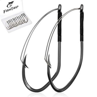 FishTrip 30Pcs Weedless Wacky Rig Hooks for Neko Wacky Rig Worm Lure | V-Shape, Wire Weed Guard, High Carbon Steel Worm Texas Rig Bass Fishing Hooks for Wacky/ Neko/ Texas/ Carolina Rigs 1/0-3/0 - size: 1/0_30pcs