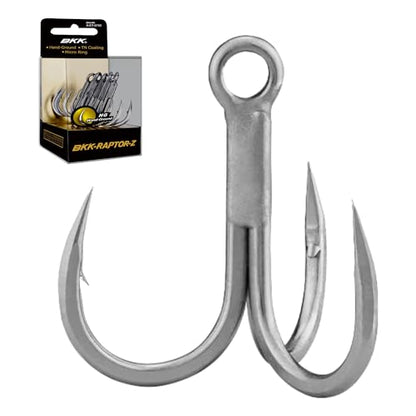 BKK Raptor-Z Treble Hook | 4X | Saltwater Corrosion Resistant Bright Tin Coating | Hand Ground Point | Heavy Duty Lure Hook, Popping, Stickbaits - size: 2#