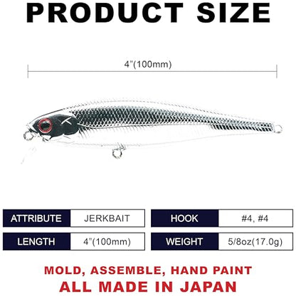 LUCKY CRAFT Pointer 100SR, Jerkbait Side by Side Action Wobbling Freshwater Lake Bass Fishing Bait - color: 074 Chrome