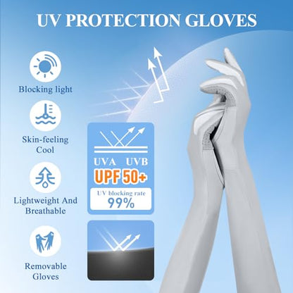 2 Pairs UV Protection Gloves Full Arm Sunblock Gloves with Ventilation Holes, Summer Sun Protection Gloves for Driving - color: Black Gray