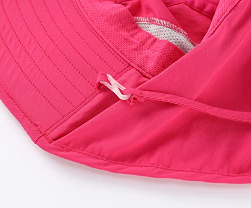 Connectyle Kids Large Brim UV Protection Sun Hat with Neck Flap Mesh Fishing Cap - color: Hot Pink