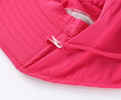 Connectyle Kids Large Brim UV Protection Sun Hat with Neck Flap Mesh Fishing Cap - color: Hot Pink