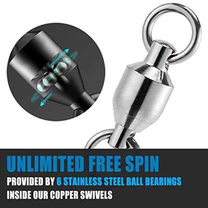Dr.Fish 20 Pack Fishing Swivels, Ball Bearing Swivels Fishing Tackles, Copper Stainless Steel Solid Rings High Strength Barrel Swivels Saltwater Fishing Swivels - size: #5-230LB-20 Pack