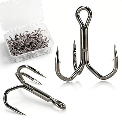 Fishing Treble Hooks 50PCS, 5X Strong High Carbon Steel, Ultra Sharp Barbed Round Bend, Rustproof Replacement Hooks for Bass Trout, Saltwater & Freshwater, Sizes #6#4#2 - size: #4 * 50PCS