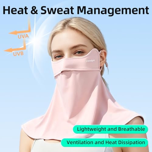 UPF 50+ Sun Protection Face Mask with Neck Coverage, UV Face Mask for Outdoor Activities, Unisex Breathable Sun Mask - style: Pink