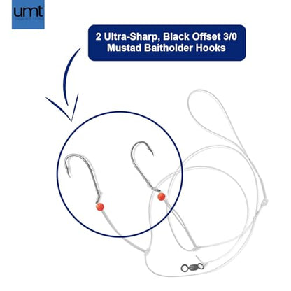 Sea Bass Hi/Lo Saltwater Fishing Rigs 1, 5 &10 Pack Bulk Options - Uncle Mo’s Tackle – Mustad Size 3/0 Bait Hook, 60lb Heavy Duty, 80lb Swivel & Sinker Loop, Hand Tied - for Fluke Porgy Snapper Croaker Sea Trout Tautog Spot Pompano - size: 5 Pack