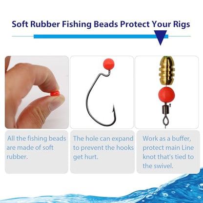 Dovesun Soft Rubber Fishing Beads Fishing Bait Eggs Accessories 7 Colors with Tackle-Box 0.23in(600pcs), 0.31in(250pcs), 0.39in(120pcs) - color: Round-0.23in/6mm*600pcs