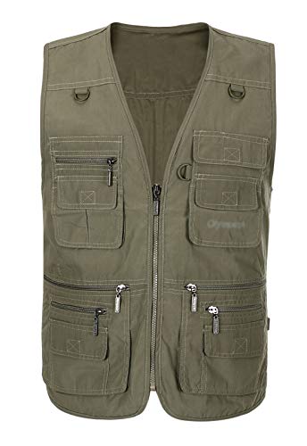Spanye Mens Fishing Vest Multi Pocket Vests Safari Travel Photo Work Jacket Alive Outerwear - color: Army Green, size: Medium