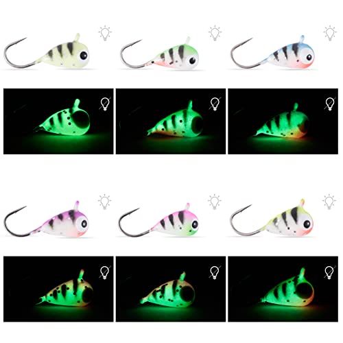 BASSDASH Tungsten Ice Fishing Jigs with Glowing Paint Fishing Lures for Winter Ice Jigging Crappie Bluegill, 6-Pack - color: BI10 - B, size: 3.2mm - 1/58 oz. - #16 Hook