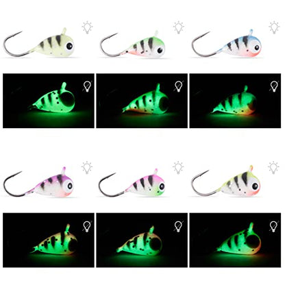 BASSDASH Tungsten Ice Fishing Jigs with Glowing Paint Fishing Lures for Winter Ice Jigging Crappie Bluegill, 6-Pack - color: BI10 - B, size: 5.0mm - 1/16 oz. - #12 Hook
