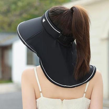 Sun Visor Hats for Women Wide Brim UPF 50+ UV Sun Protection Visor Hats Casual Adjustable Roll up Summer Beach Caps - color: B-black