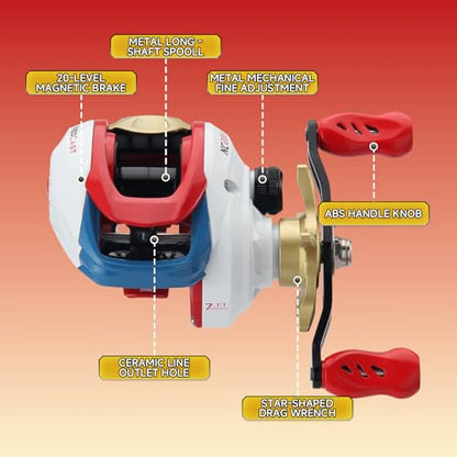 HAUT TON Matel Master Advanced Version Baitcaster reels,6.2:1Gear Ratio,5+1Ball Bearing,Bait clickers,12Lb Drag System Fishing Reels,for Saltwater,Freshwater - color: HT-NC