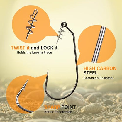 Reaction Tackle Swimbait Hooks for Bass Fishing - Soft Plastic Fishing Hooks with Centering Spring pin for Soft Plastic Swim Baits and Worm Lure Baits - size: #8/0
