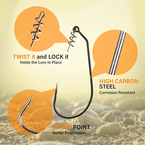 Reaction Tackle Swimbait Hooks for Bass Fishing - Soft Plastic Fishing Hooks with Centering Spring pin for Soft Plastic Swim Baits and Worm Lure Baits - size: #10/0