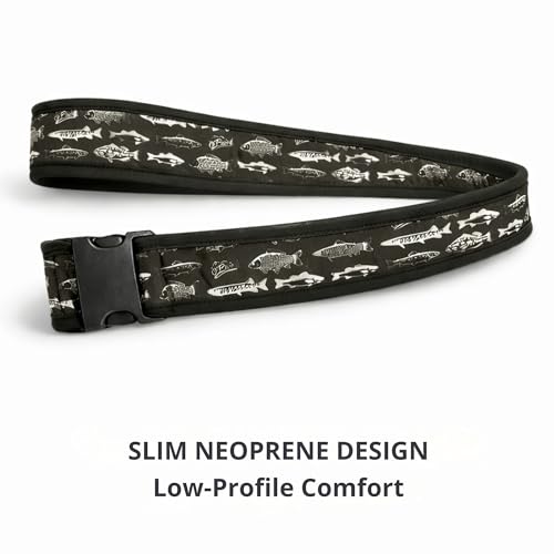O’Pros Premium 2” Neoprene Adjustable (24” to 48”) Wading Belt – Fishing Wader Belt - color: Black & White Fish