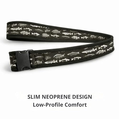 O’Pros Premium 2” Neoprene Adjustable (24” to 48”) Wading Belt – Fishing Wader Belt - color: Black & White Fish