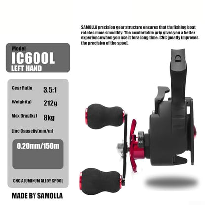 Ice Fishing Reel With 13 Magnets And 3 51 Gear Ratio, Featuring Magnetic Adjustment For Smooth Slow Descent And Funnel Shaped Design For Line Protection Against Wear(left hand)