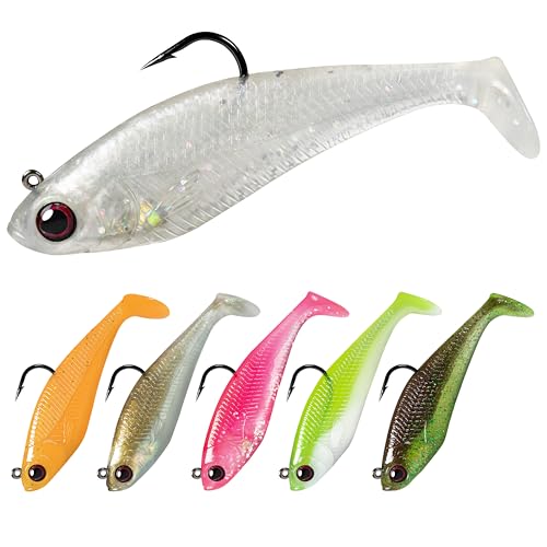 Pre-Rigged Soft Fishing Lures, Easy Catch Swimbaits for Bass Trout | Paddle & Curly Tail, Swim Baits for More Bites, Freshwater & Saltwater Fishing Bait, Crappie Walleye Pike Lures, Value Pack - color: A1-2.75"-0.4oz