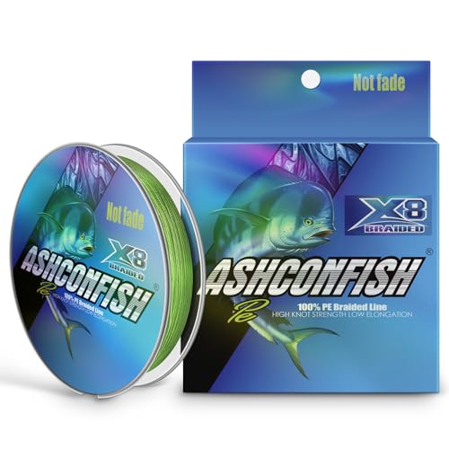 Ashconfish Braided Fishing Line Color Never Fade 8 Strands Super Strong PE Fishing Line Abrasion Resistant Fishing Wire Zero Stretch 6lb to 300lb - color: Fluorescent Green, size: 109Yards(100m)-10lb/0.14mm
