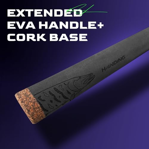 HANDING M1 Pike Heavy Fishing Rod Musky Rod 2-Piece Casting Rod with 30+24T Carbon Seaguide RA Guides Extended EVA Handle and Cork Base for Northern Pike Muskie Catfish Striped Bass Snook Skipjack - size: Cast 7'6''- Heavy - Fast