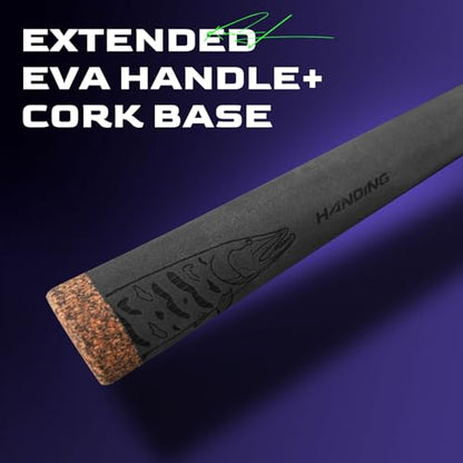 HANDING M1 Pike Heavy Fishing Rod Musky Rod 2-Piece Casting Rod with 30+24T Carbon Seaguide RA Guides Extended EVA Handle and Cork Base for Northern Pike Muskie Catfish Striped Bass Snook Skipjack - size: Cast 7'6''- Heavy - Fast