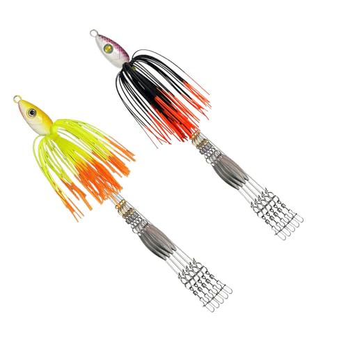 Alabama Rig Kit,2 Sets Umbrella Rig Fishing Lure Kit with Jig Heads and Trailers,5 Arms Fishing Umbrella Rigs Swimbait Lure for Trout Salmon Bass
