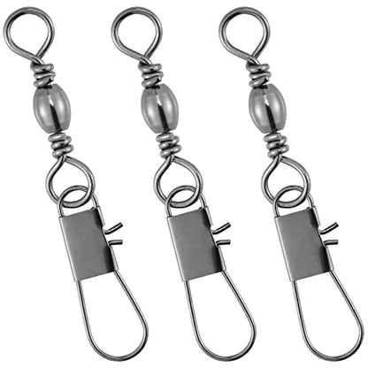 Dr.Fish 50 Pack Fishing Snap Swivels, Barrel Swivels Fishing Tackles, Stainless Steel Safty Interlock Snaps Leader Line Lure Connector Fresh&Saltwater 26-132Lb - size: #7(40LB)-50 Pack
