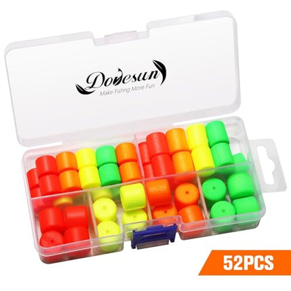 Dovesun 220/104/80/60/54/52/42pcs Pompano Rig Floats for Surf Fishing Foam Bobbers for Fishing Fly Fishing Bobbers Floats Bright Color Kit/Round/Cylindrical/Heart/Bullet/Pill/Spin Shape - color: Pill-52pcs