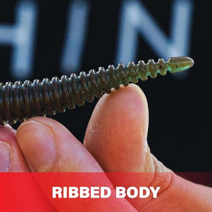 6th Sense – Boosa Ned 3.3 – Finesse Ned Worm – Bass Fishing – Ribbed Body Shimmy Tail – Divine Ned Jig Heads - Made in the USA - color: Ghost Ice Minnow