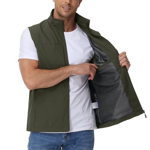 Eisctnd Mens Lightweight Quick Dry Vest Sleeveless Outdwear Utility Jacket | Utility Sleeveless Vest with Multi Pockets, Outerwear Hiking Fishing Photography Camping Travel Outdoor - color: Armygreen, size: X-Large