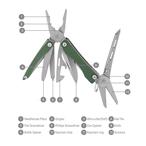 Nextool EDC Keychain Multitool, 10 in 1 Mini Pocket Knife Multi Tool with Needlenose Pliers, Scissors, Mini Useful Cool Gadgets for Men, Father's Day Gifts from Daughter-Green - color: Green