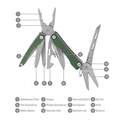Nextool EDC Keychain Multitool, 10 in 1 Mini Pocket Knife Multi Tool with Needlenose Pliers, Scissors, Mini Useful Cool Gadgets for Men, Father's Day Gifts from Daughter-Green - color: Green