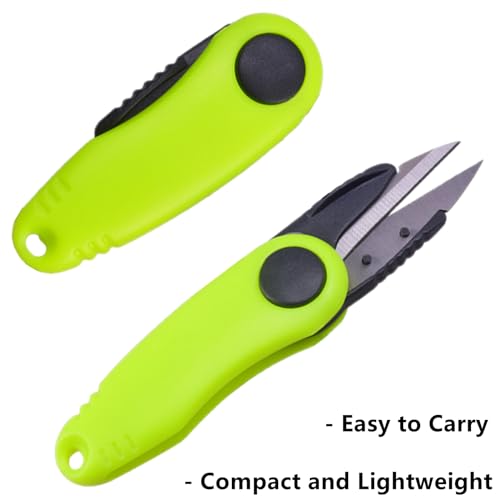 2 Pack Fishing Wire Plier Fishing Line Scissors Stainless Steel Fishing Pliers Scissors Folding Shrimp Shape Fishing Line Clipper with Retractable Keychain for Fishing, Green