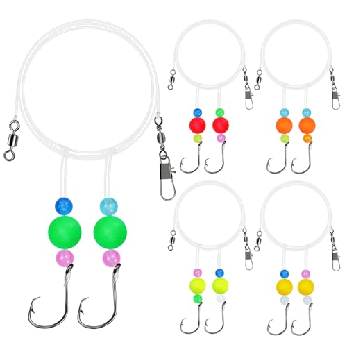 Pompano Rigs for Surf Fishing Saltwater Pre-Rigged Fishing Rigs with Floats Beads Double Circle Hook Surf Fishing Tackle 5/12/15PCS - color: ball float-5pcs