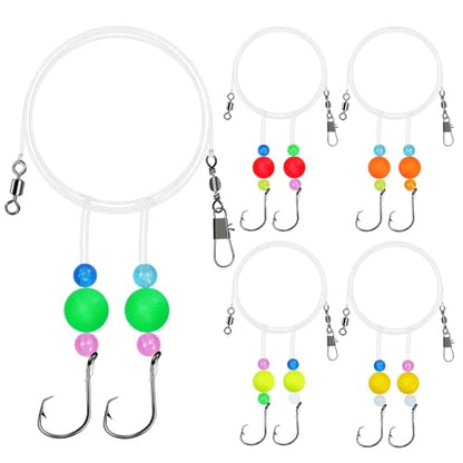 Pompano Rigs for Surf Fishing Saltwater Pre-Rigged Fishing Rigs with Floats Beads Double Circle Hook Surf Fishing Tackle 5/12/15PCS - color: ball float-5pcs