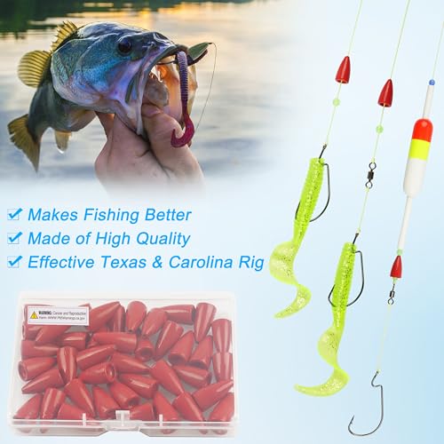 Bullet Fishing Sinkers Weights, 40pcs Slip Sinkers Worm Weights Painted Sliding Fishing Weights for Bass Fishing Pitching and Flipping Texas Rigs Carolina Rig Saltwater Freshwater - size: 3/16oz-40pcs, style: Red