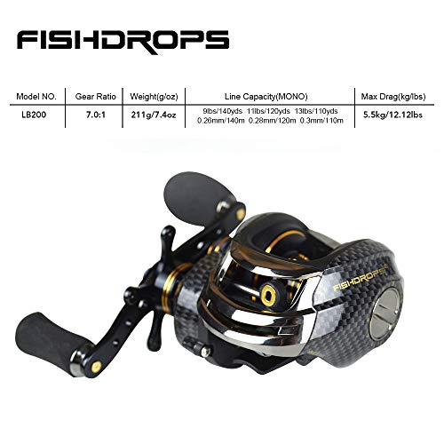 FISHDROPS Baitcasting Reels, 17+1BB Magnetic/Centrifugal Brake Systems Baitcaster Reel, High-Speed Gear Ratio 7.0 Ultra Smooth Low Profile Baitcast Fishing Reel - color: Dual Brake-Left Hand