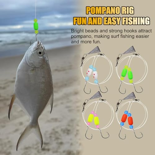 Pompano Rigs for Surf Fishing Saltwater Floats Catfishing Pompano Fishing Rigs with Double Circle Hooks and Pyramid Sinker 5pcs/8pcs - color: 8pcs Mixed packing Pompano Rigs