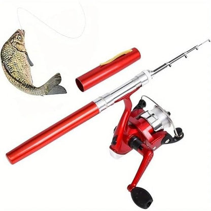 Compact Telescopic Mini Pen Fishing Rod & Reel Combo – 39.4″ Travel Fishing Kit Retractable to 7.9″ – Fast‑Action Fiberglass Pocket Pole for Kids & Adults (Blue)