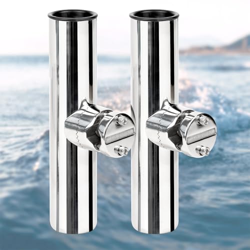 2 Pack Fishing Rod Holders for Boat Rail Mount, Stainless Steel Clamp on Rod Holder for Marine Boat, Fishing Boat, Pontoon, Jon Boat - style: Fit Rail 7/8" - 1" Upgrade