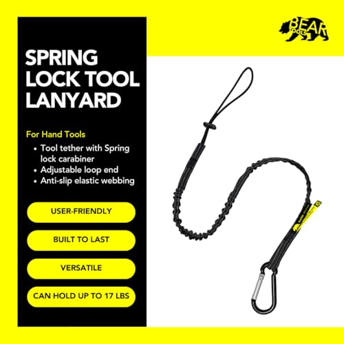 BearTOOLS Tool Lanyard with Standard Spring Carabiner and Adjustable Loop End, 90cm Length, Maximum Weight Limit 8KG / 17.6lb, Fall Restraint with Shock Cord Stopper, 3 Combo Pack (Black 0913S) - size: 3-pack