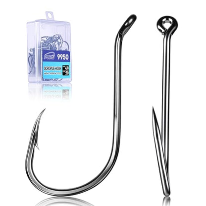 Octopus Fishing Hooks 50/100 Pcs,Offset Beak Circle Hooks for Fish Hooks Saltwater Freshwater, High Carbon Steel Hook for Rigs Catfish, Bass Tuna, Walleye, Trout Size 10-8/0 - size: #7/0_50pcs